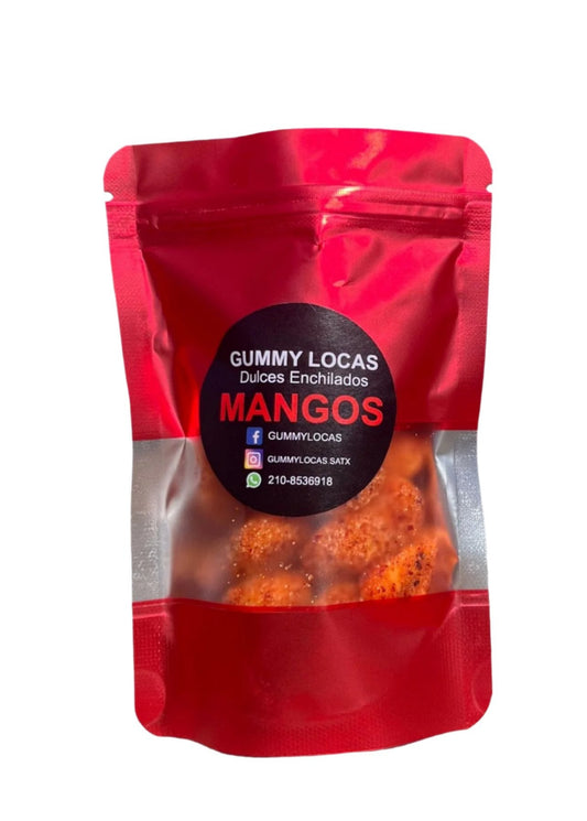 Gummy Mango pouch with chamoy-and-chili coated mango gummies